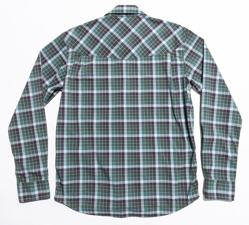 Stio Pearl Snap Shirt Men's Medium Nylon Wicking Green Check Long Sleeve