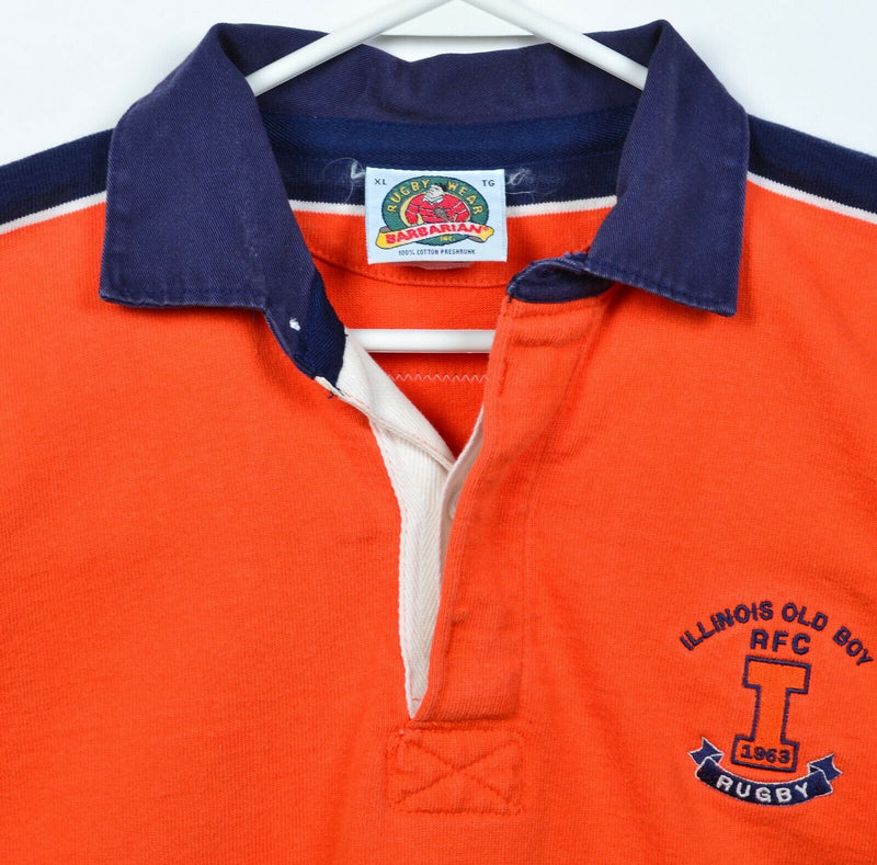 Vintage Barbarian Rugby Men's XL Illinois Old Boy RFC Orange Rugby Polo Shirt
