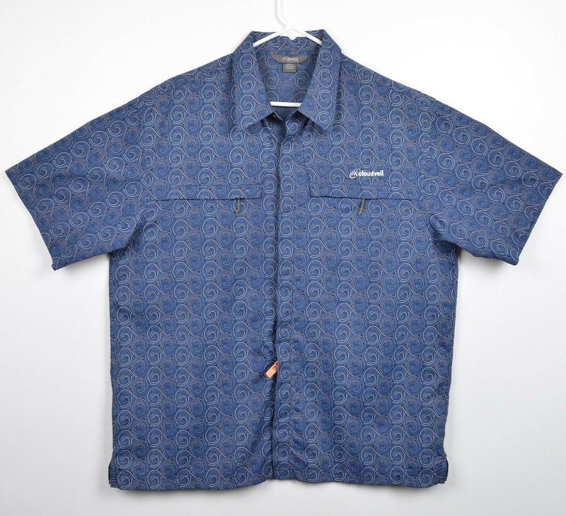 Cloudveil Men's Sz Large Blue Swirl Nylon Zip Pockets Hiking Button-Front Shirt