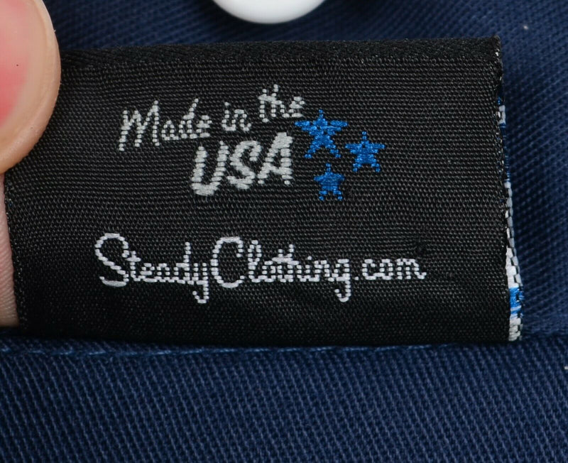 Steady Last Call Men's Sz 2XL Embroidered Logo Navy Blue Lounge Rockabilly Shirt
