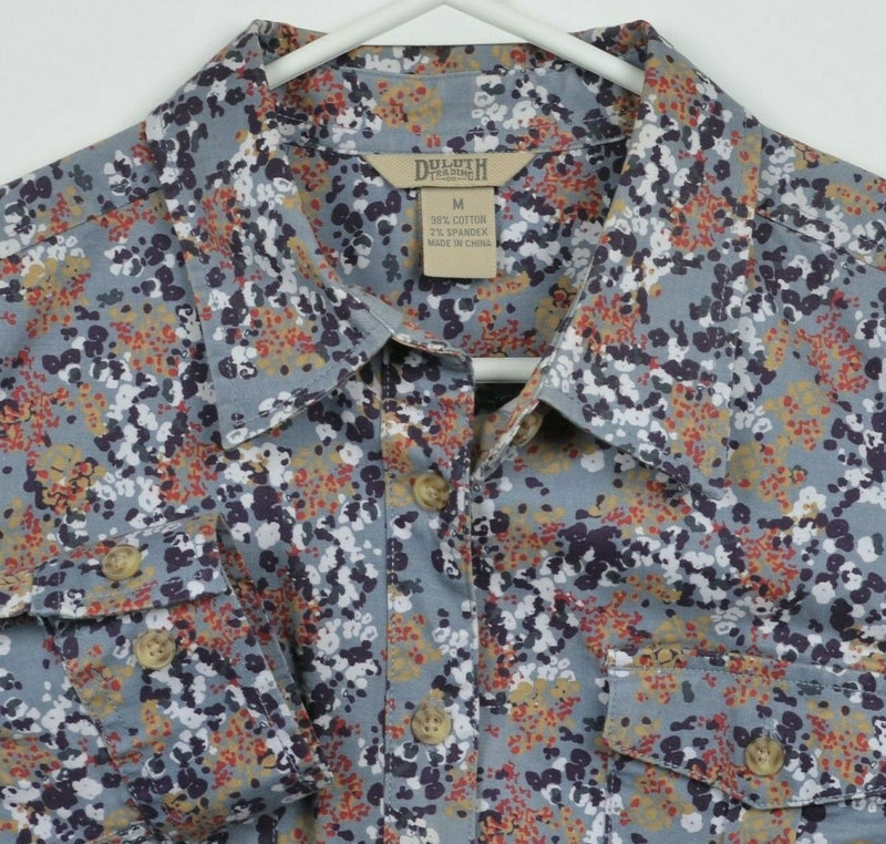 Duluth Trading Co. Women's Medium Floral Gray Cotton Spandex Button-Front Shirt