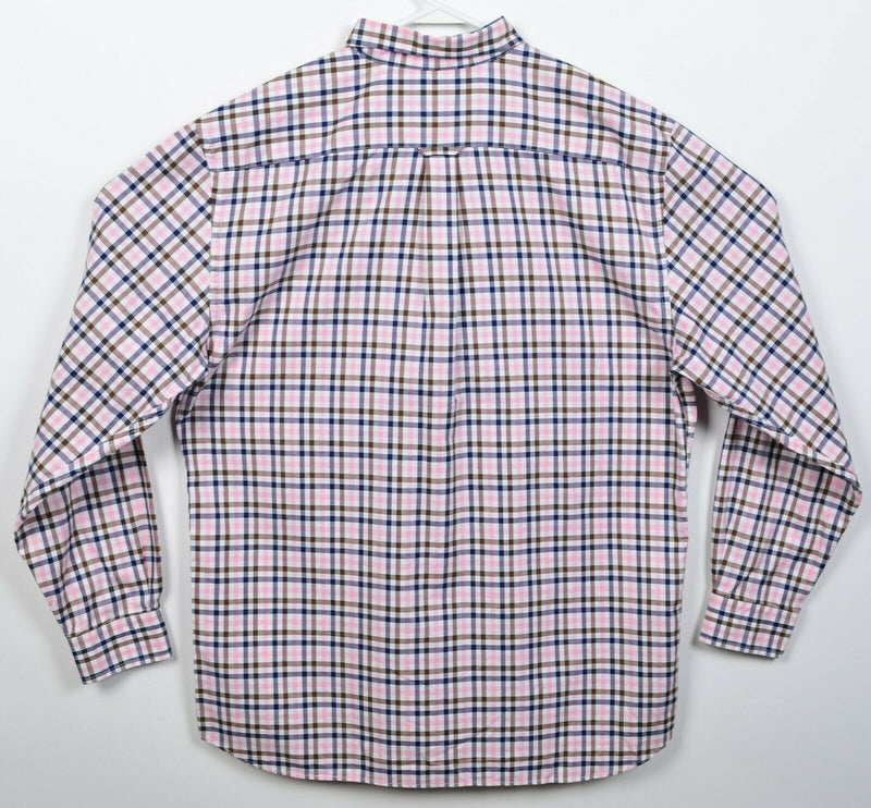 GANT Men's Large Regular Fit "80's Twill" Pink Blue Check Button-Down Shirt