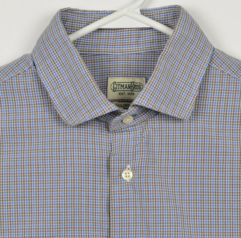 Vintage Gitman Bros Men's XL Tailored Fit Blue Red Plaid USA Button-Front Shirt