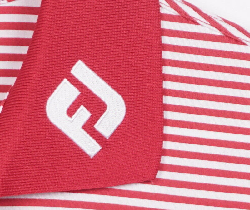 FootJoy Men's Large Logo Collar Tour Issue Red White Striped Golf Polo Shirt