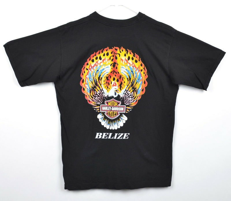 Vintage 90s Harley-Davidson Men's Large Eagle Flames Belize Double-Sided T-Shirt