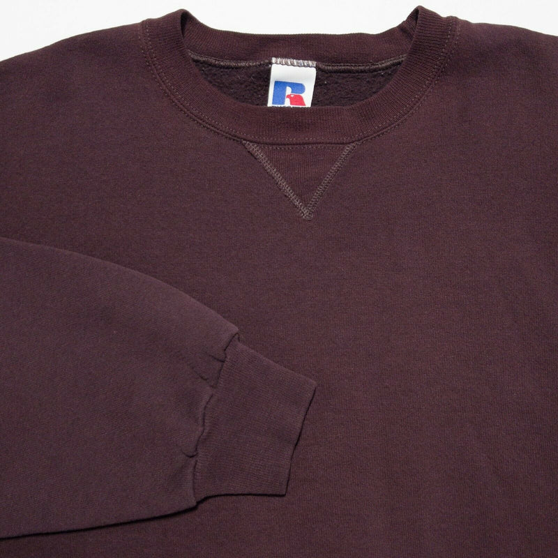 Vintage Russell Athletic Men's Large Solid Burgundy Purple 90s USA Sweatshirt