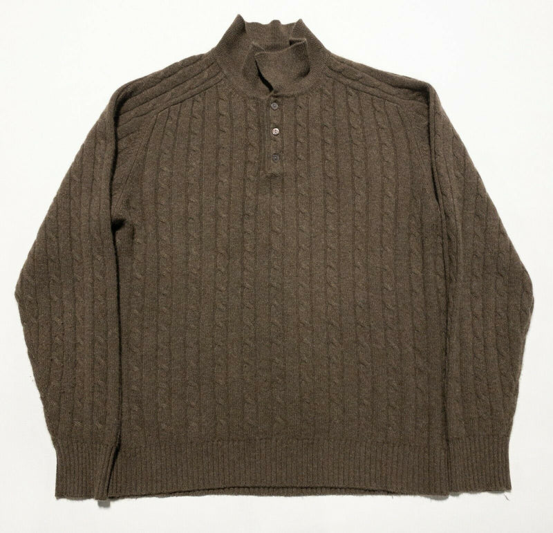 Davis & Squire Men's Large 100% 2-Ply Cashmere Brown Cable Knit Collared Sweater