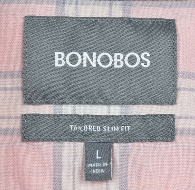 Bonobos Men's Large Tailored Slim Fit Pink White Plaid Check Button-Down Shirt