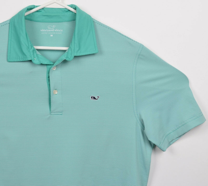 Vineyard Vines Men's Medium Sea Green Striped Wicking Golf Calcutta Polo Shirt