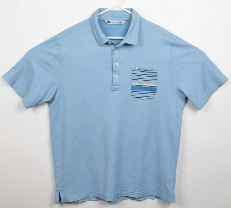 Travis Mathew Men's Large Blue Striped Pocket Pima Cotton Poly Golf Polo Shirt