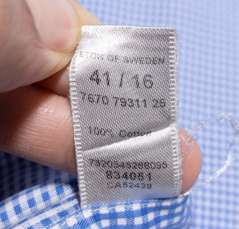 ETON Dress Shirt Men's 16/41 Contemporary Blue Check Spread Collar Business
