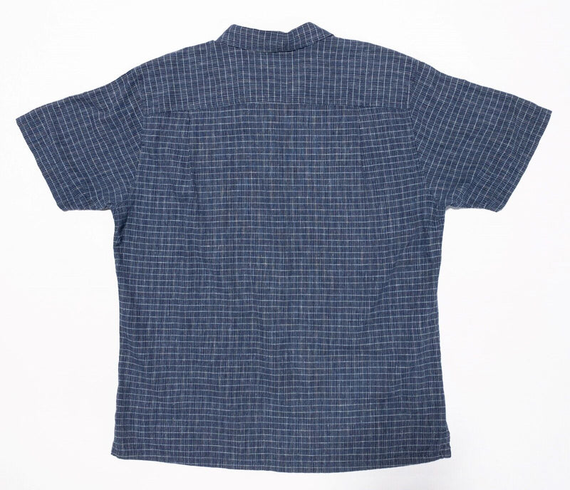 Patagonia Hemp Shirt Men's Navy Blue Plaid Short Sleeve Button-Front Casual