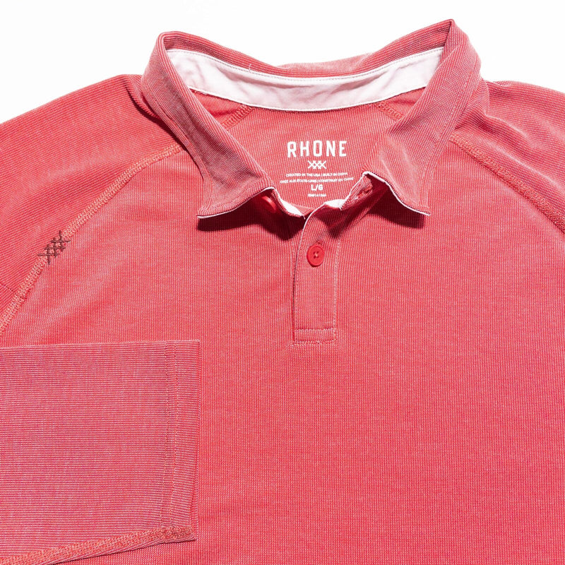 Rhone Long Sleeve Polo Men's Large Red/Pink Wicking Stretch Athleisure