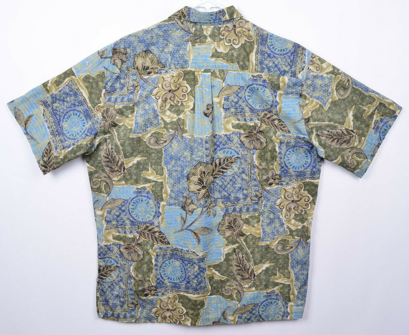 Vintage Tori Richard Men's Large Floral Blue Green Cotton Lawn Hawaiian Shirt