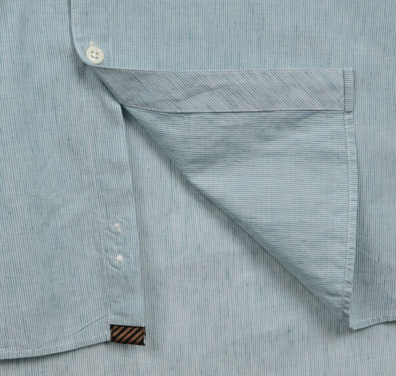 Billy Reid Men's Sz Large Standard Cotton Linen Blend Blue Micro-Stripe Shirt