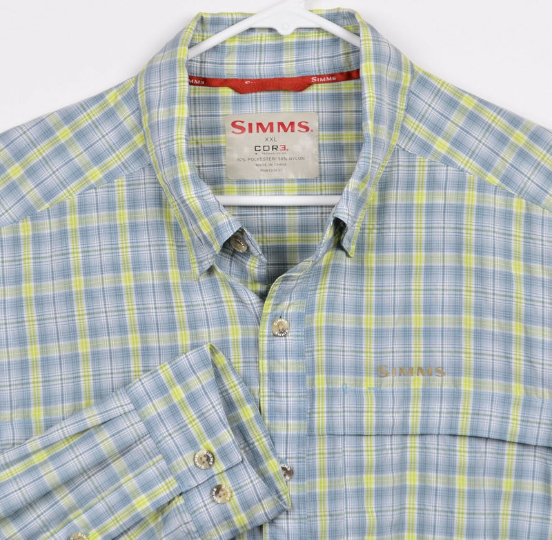 Simms Cor3 Men's 2XL Fishing Blue Yellow Plaid Long Sleeve Button-Down Shirt