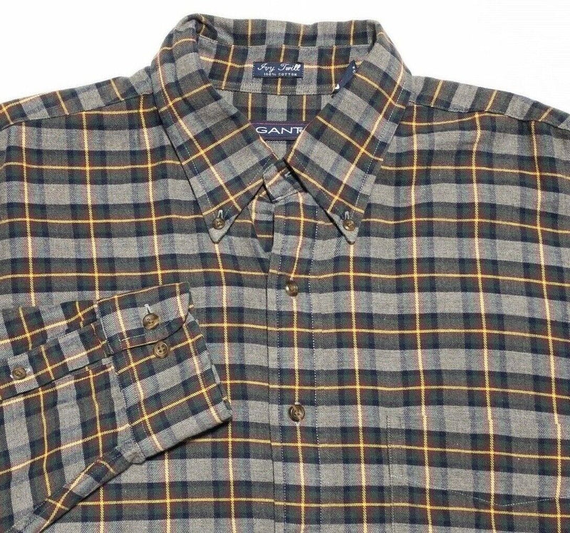 GANT Flannel Shirt Large Mens Ivy Twill Gray Plaid Check Long Sleeve Button-Down