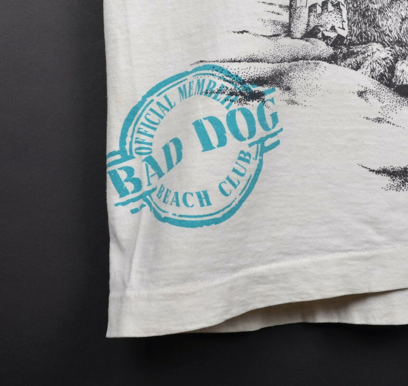 Vtg 90s Bad Dog Men's Sz XL All-Over Print Beach Club Tourist Graphic T-Shirt