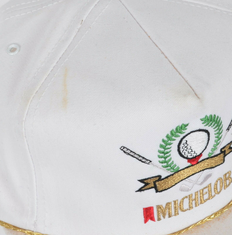 Vtg 90s Michelob Beer Men's White Gold Rope Golf Adjustable Hat