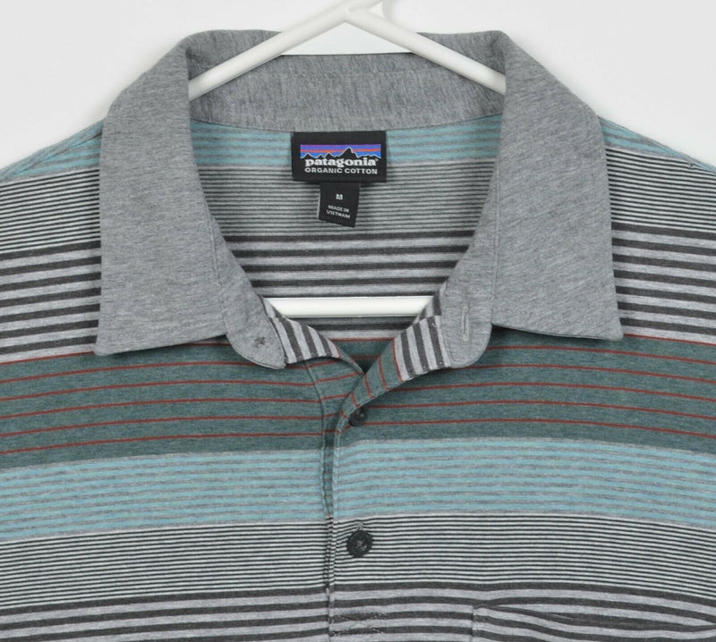 Patagonia Men's Medium Squeaky Clean Gray Blue Green Striped Polo Shirt 52776