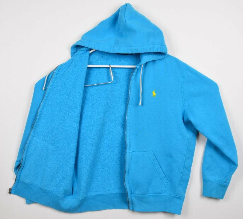 Polo Ralph Lauren Men's Large Aqua Blue Pony Full Zip Hoodie Sweatshirt