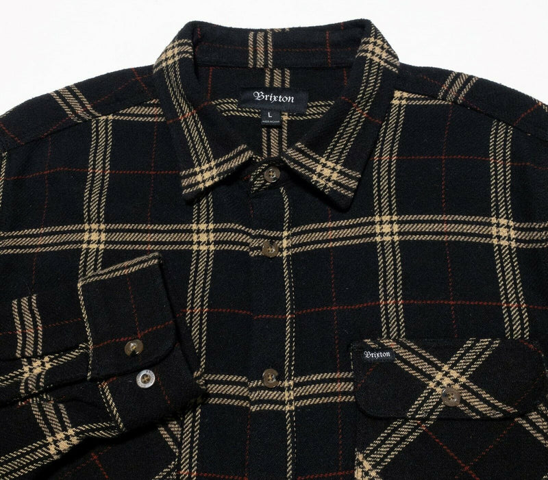 Brixton Flannel Large Men's Shirt Long Sleeve Black Plaid Cotton Blend