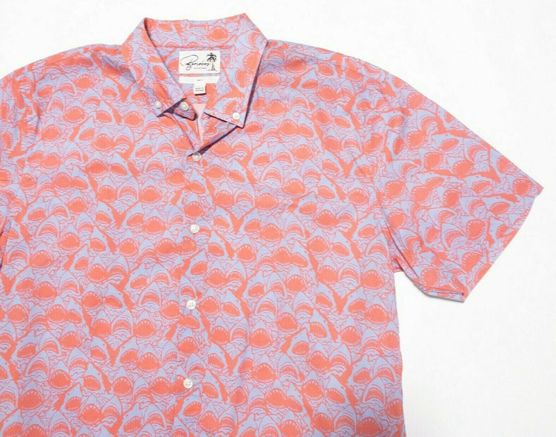 Bonobos Shark Shirt Large Slim Fit Men's Pink Blue Short Sleeve Button-Front