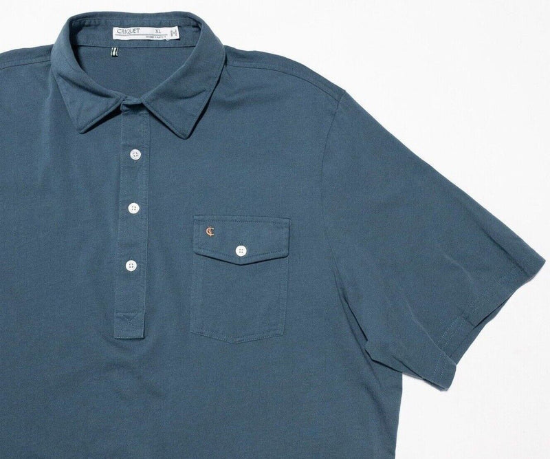 Criquet XL Shirt Men's Polo Short Sleeve Pocket Solid Blue Modern Organic Cotton