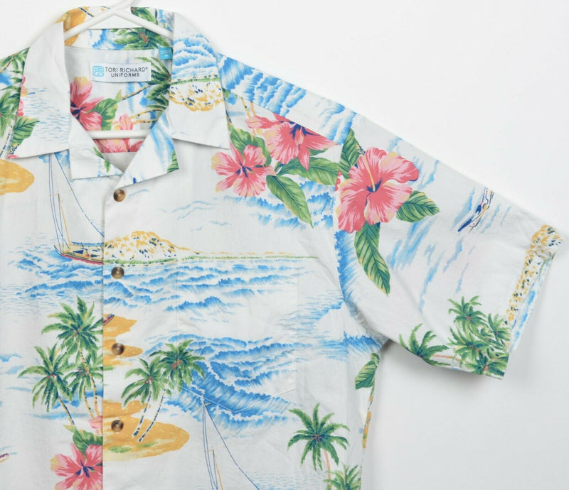 Tori Richard Men's Small Floral Sailboat Graphic Print Hawaiian Aloha Shirt