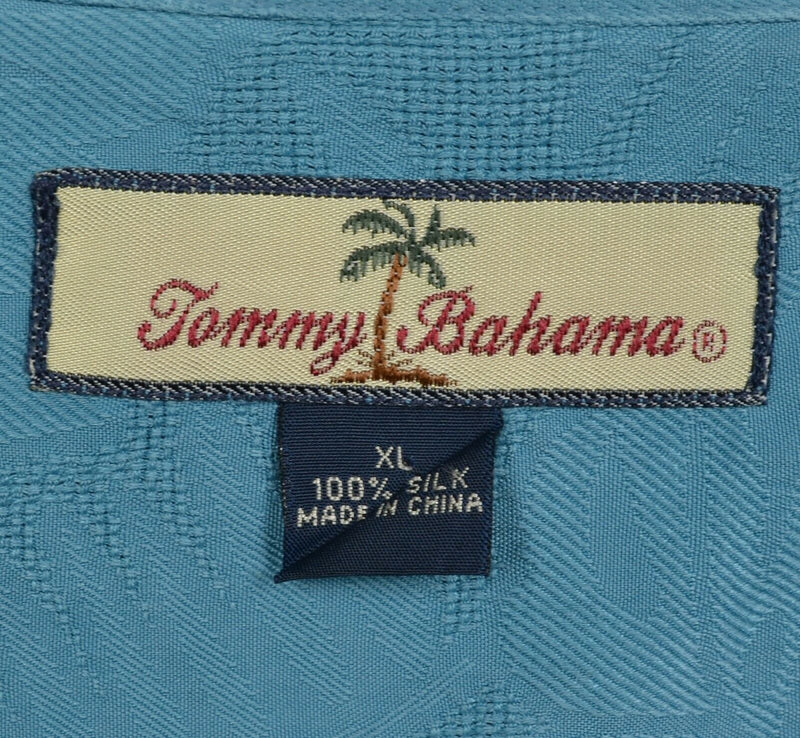 Tommy Bahama Men's XL 100% Silk Turquoise Blue Hawaiian Aloha Camp Shirt