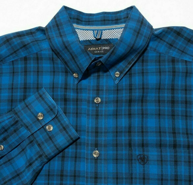 Ariat Pro Series Button-Down Shirt Blue Plaid Rodeo Western Men's Large