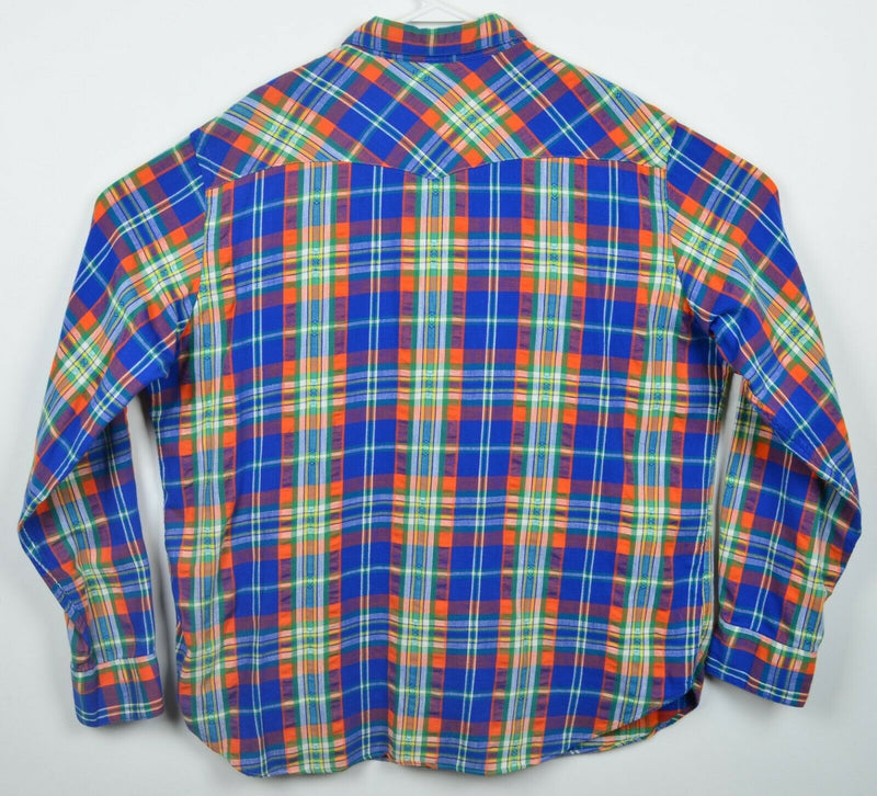 Polo Ralph Lauren Men's 2XL Pearl Snap Blue Orange Plaid Aztec Flannel Shirt