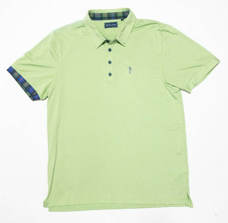 William Murray Golf Polo Large Men's Light Green Tartan Accent Wicking Stretch