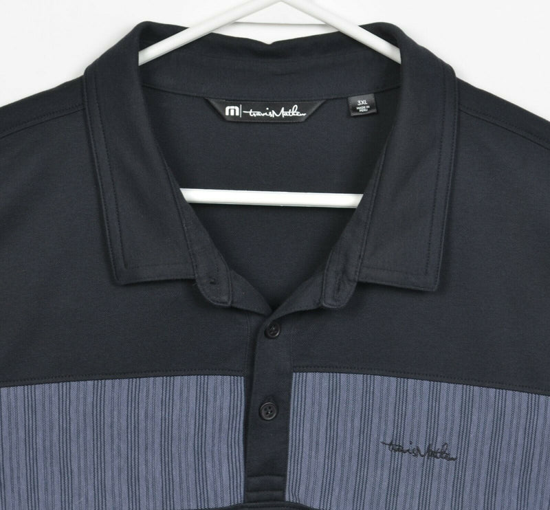 Travis Mathew Men's 3XL Black Striped Cotton Polyester Wicking Golf Polo Shirt