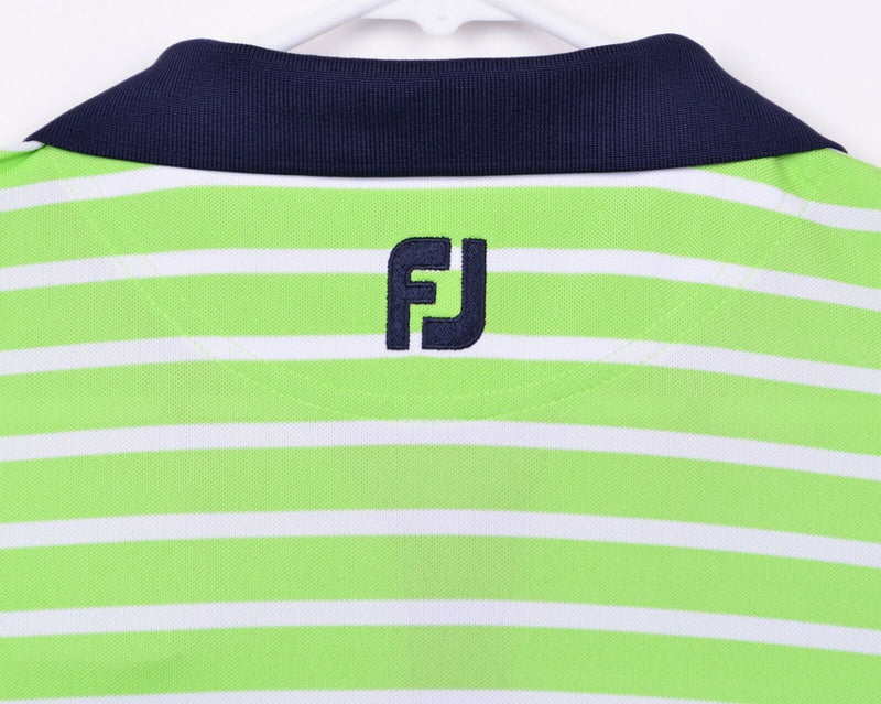 FootJoy Men's Sz Large Lime Green Striped Navy Blue Accent Golf Polo Shirt