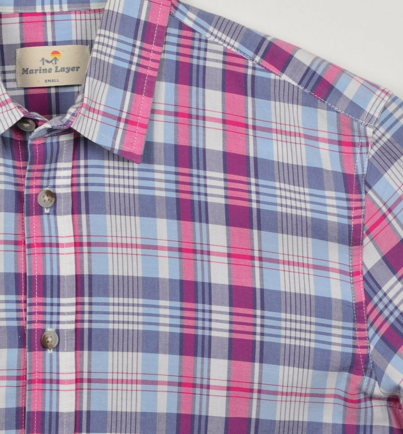 Marine Layer Men's Small Pink Blue Purple Plaid Long Sleeve Button-Front Shirt