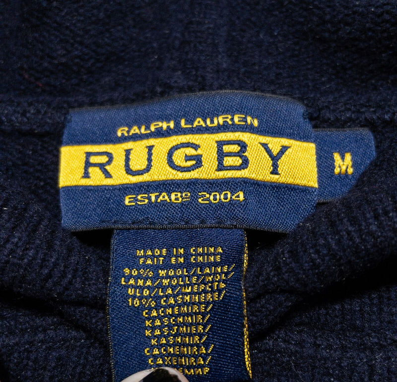 Ralph Lauren Rugby Hoodie Sweater Men's Medium Wool Cashmere Blend Navy Blue