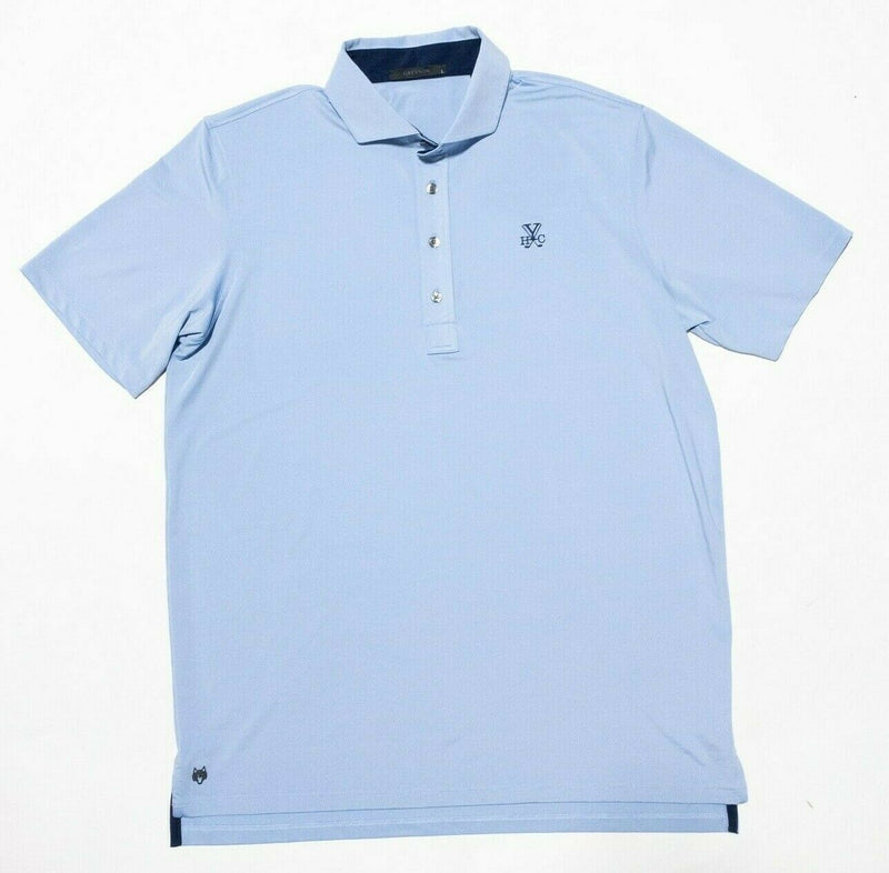 Greyson Golf Large Men's Polo Shirt Solid Blue Spread Collar Wicking Wolf