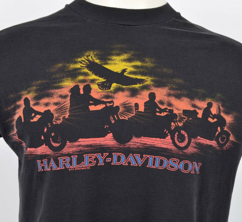 Vintage 90s Harley-Davidson Men's Large Sunset Biker Graphic Double-Side T-Shirt