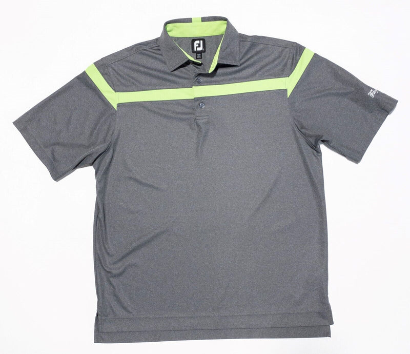 FootJoy Golf Shirt Large Men's Polo Heather Gray Lime Green Striped Wicking