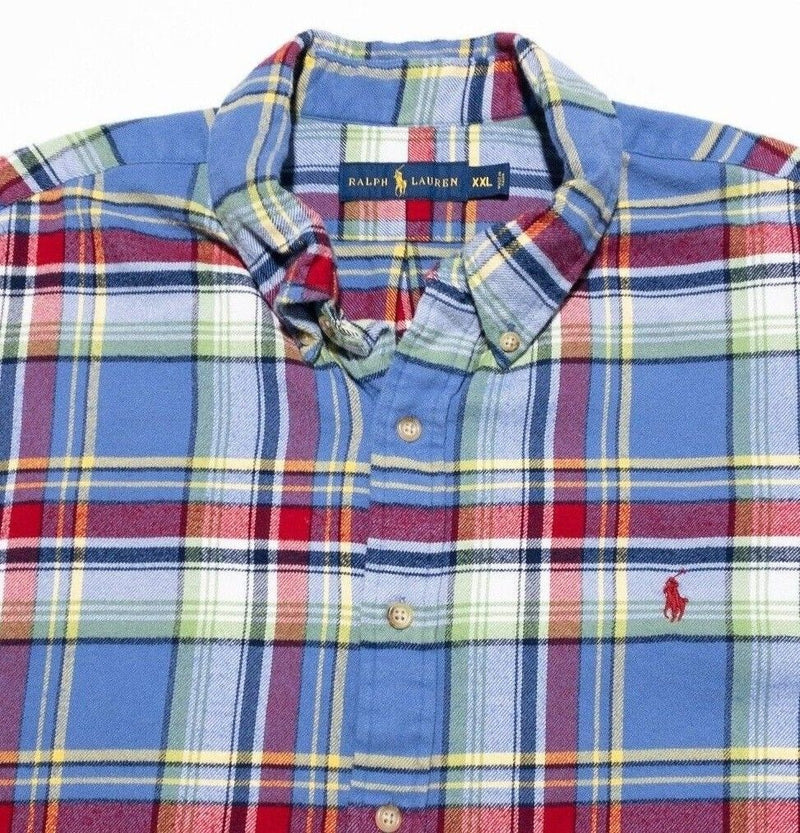 Polo Ralph Lauren Flannel Shirt XXL Men's Long Sleeve Blue Red Plaid Button 2XL