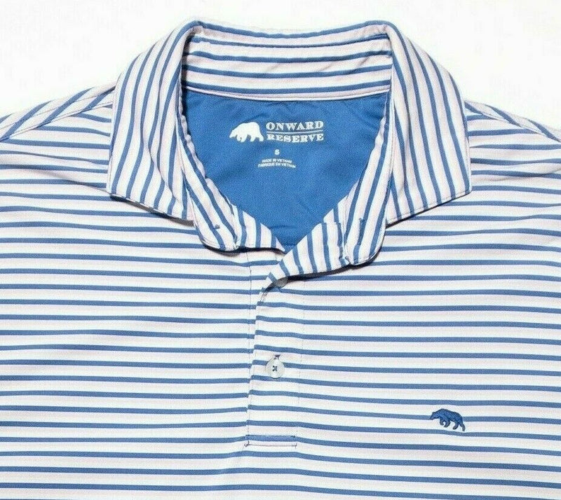 Onward Reserve Polo Small Men's Golf Wicking Stretch Pink Blue White Striped