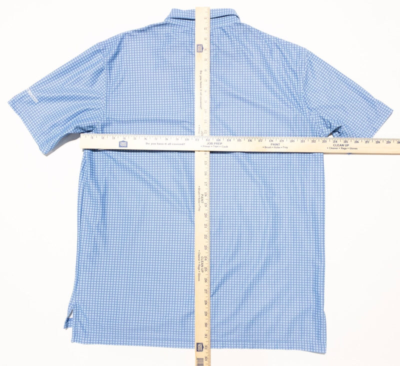 Peter Millar Summer Comfort Polo Large Men's Shirt Blue Check Wicking Golf