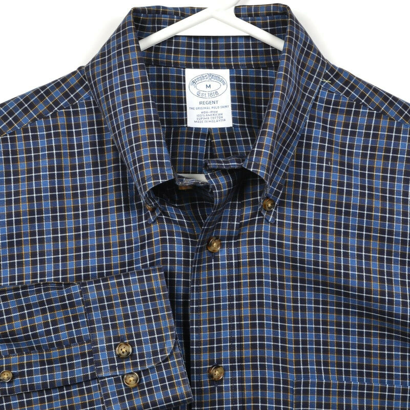 Brooks Brothers Men's Medium Non-Iron Blue Navy Check Regent Button-Down Shirt