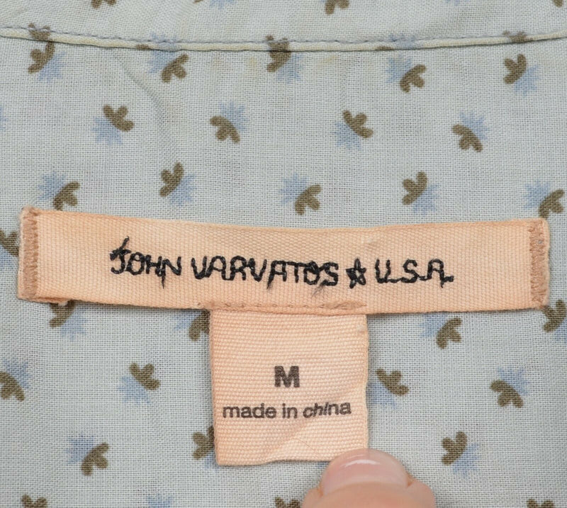 John Varvatos USA Men's Medium Seafoam Green Floral Designer Button-Front Shirt