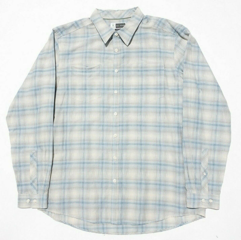 ExOfficio Insect Shield Button-Front Shirt Hiking Travel Blue Gray Plaid Men XL