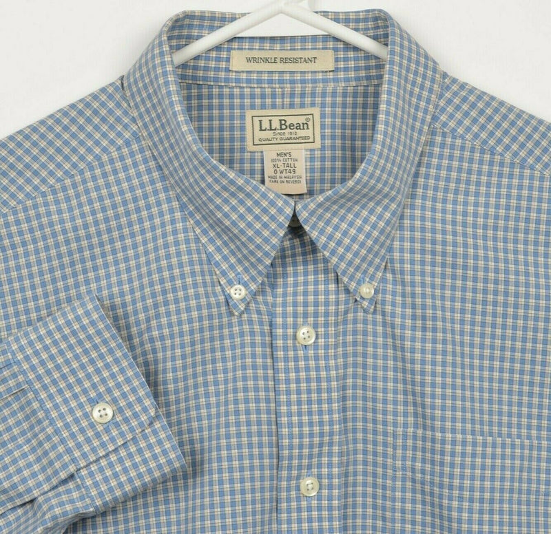 L.L. Bean Men's XLT Wrinkle Resistant Blue Plaid Long Sleeve Button-Down Shirt