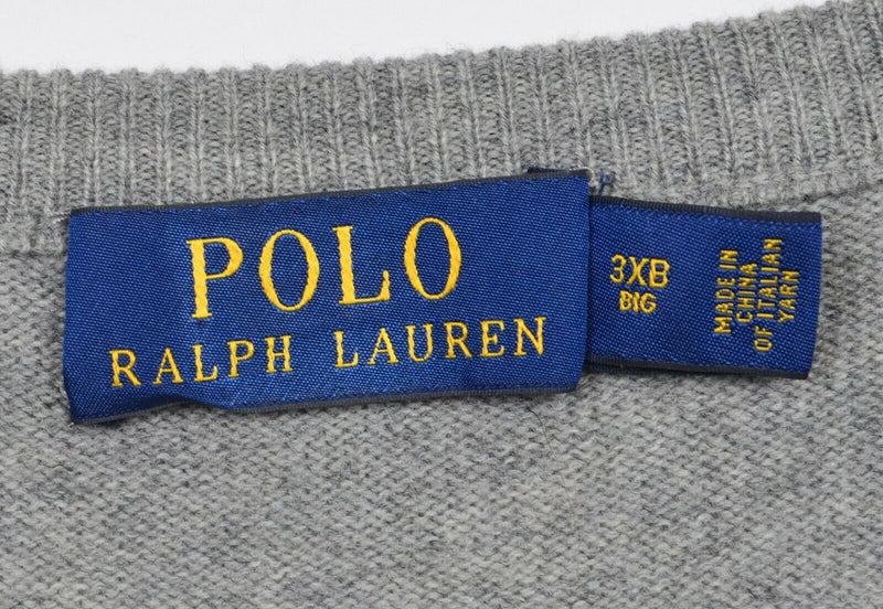 Polo Ralph Lauren Men's 3XB Big 100% Merino Wool Heather Gray V-Neck Sweater