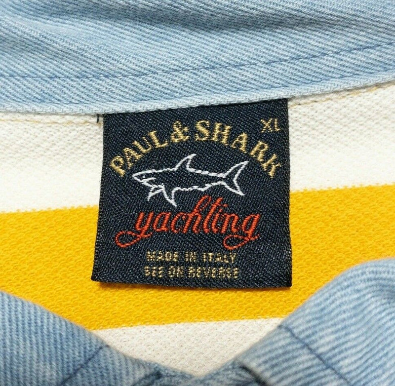 Paul & Shark Yachting Rugby Polo Yellow Striped Denim Collar Italy Men's XL