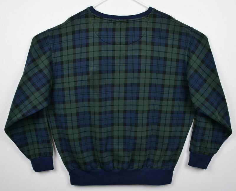 Vintage 90s Polo Golf Ralph Lauren Men's XL Green Navy Tartan Plaid Sweatshirt